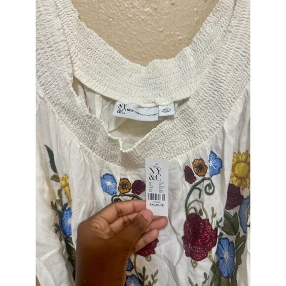 New York & Comp XXL Embroidered Floral Peasant Top Off‎ Shoulder Bohemian Blouse - Picture 5 of 5